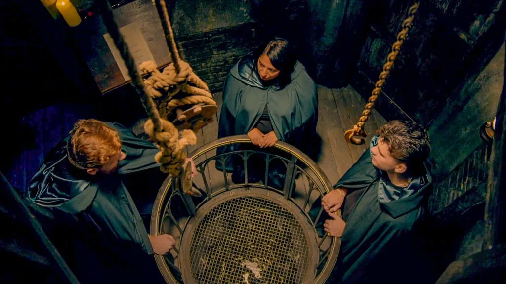 Three traitors from series 2 UK meeting in the turret after midnight
